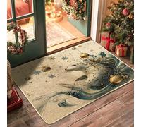 Ocean Christmas Seal Front Black Door Mat Outside Inside Entrance 29''x17'', Whimsical Sea Xmas Scenic Outdoor Washable Doormat, Small Holiday Sealife Patio Garage Shoes Off Door Rug