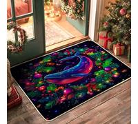 Ocean Christmas Whale Front Black Door Mat Outside Inside Entrance 29 * 17, Fantasy Sea Xmas Underwater Outdoor Ultra Thin Doormat, Small Holiday Whaleife Print Shoes Off Door Rug for Patio