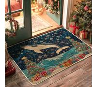 Ocean Christmas Whale Front Black Door Mat Outside Inside Entrance 29 * 17, Fantasy Sea Xmas Underwater Outdoor Non Slip Doormat, Small Holiday Whaleife Print Patio Garage Shoes Off Door Rug