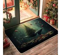 Ocean Christmas Whale Front Black Door Mat Outside Inside Entrance 29 * 17, Sea Underwater Xmas Scenic Outdoor Non Slip Doormat, Small Holiday Whaleife Print Patio Garage Shoes Off Door Rug
