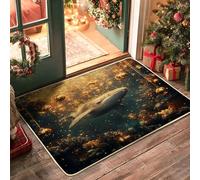 Ocean Christmas Whale Front Black Door Mat Outside Inside Entrance 29‘’x17‘’, Sea Underwater Xmas Balls Outdoor Entry Fromt Doormat, Small Holiday Whaleife Shoes Off Door Rug for Patio