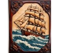 OCEAN CLIPPER SAIL SHIP * COMPOSITION NOTEBOOK Journal Diary -Vintage Tooled Leather Wood Art Print-Marine Maritime Navy Sea Boating Sailing Rowing ... HOMESCHOOL SUPPLY-PARTY FAVOR-BIRTHDAY GIFT