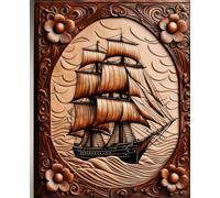 OCEAN CLIPPER SAIL SHIP * COMPOSITION NOTEBOOK Journal Diary -Vintage Tooled Leather Wood Art Print-Marine Maritime Navy Sea Boating Sailing Rowing ... HOMESCHOOL SUPPLY-PARTY FAVOR-BIRTHDAY GIFT