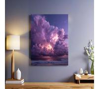 Ocean clouds and lightning Canvas Wall Art 50 x 40 cm Reproduction Oil Painting Purple Giclee Print Framed Poster for Living Room Office Decoration
