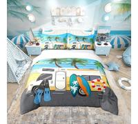 Ocean Comforter Cover Hawaiian Beach Tropical Leaves Bedding Set Camper Van Duvet Cover for Kids Boys Girls Microfiber Summer Holiday Vacation Bedspread Cover Single