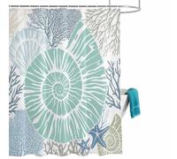 Ocean Conch Shower Curtain for Bathroom, Coral Blue Abstract Art Texture Waterproof Cloth Fabric Bathroom Accessories Set with 12 Rust Proof Plastic Hooks, 72” x 84”