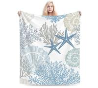 Ocean Coral Beach Nautical Coastal Blanket Soft Comfy Flannel Throw Blankets Warm Bed Throws Plush for Couch Sofa Camping Office Travel Home Bedroom Decor Girls Boys Kids Gifts 50"X40"