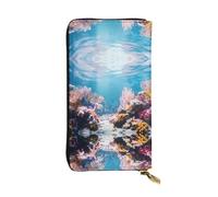 Ocean Coral Reef Printed leather wallet, 7.5 x 4.1-inch long credit card holder, portable travel cash wallet