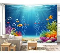 Ocean Coral Wall Mural, Self Adhesive Wallpaper Peel and Stick, Color Fish Marine Life Home Decor Photo Wallpaper, Silk Cloth Mural for Living Room & Bedroom, 100x70 cm - F-34