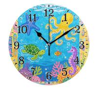 Ocean Creature Fun Round Wall Clock Colorful Electronic Wall Clock Arabic Numerals Clocks For Kitchen School Home 25Cm