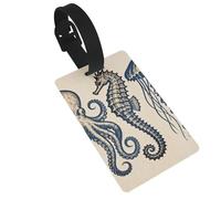Ocean Creature Print Luggage Tags for Suitcases - Durable PVC ID Tags with Detachable Straps for Travel, Backpack, Golf Bag, Anti-Loss