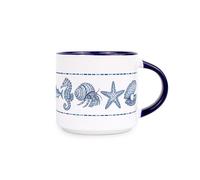 Ocean Creatures Ceramic Mug - Large Navy Blue Stackable Coffee Cup Gift