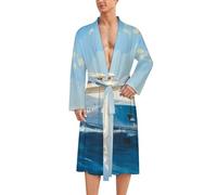 Ocean Cruise Ship Mens Bathrobe Long Bath Robe Warm Spa Robe Nightgown Soft with Waist Belt