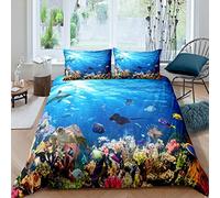 Ocean Decor Bedding Set Cartoon Cute Dolphin Sea Turtle Duvet Cover for Kids Boys Girls Marine Life Ocean Themed Comforter Cover Hawaiian Sealife Bedspread Cover With 2 Pillowcases 3Pcs Bedding Double