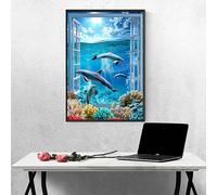Ocean Diamond Art Dolphin 5d Diamond Painting Kits for Adults Full Drill Crystal Art Kits for Beginners, DIY Cross Stitch Embroidery Crafts Pictures for Home Wall Decor, Gifts (20×26 inch) PJY7 J-P