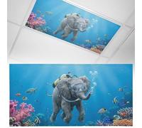 Ocean Diving Elephant Fluorescent Light Covers for Ceiling Lights Magnetic Light Covers for Classroom Blue Coastal Coral Fish Marine Life Lights Filters 4x2 Ft Drop Shade for Office School 1 Pack