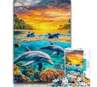 Ocean Dolphin Adult Jigsaws 1000 Pieces Difficult,Decompressing Intellectual Educational Toy Suitable for Desktop Decoration (38x26cm)