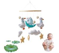 Ocean Dolphin Baby Crib Mobile, Soft Felt Hanging Mobile with Anchor & Moon, Natural Nursery Decor for Newborn 0-12 Months, Gender Neutral Cot Mobile (White)