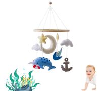 Ocean Dolphin Baby Crib Mobile, Soft Felt Hanging Mobile with Anchor & Moon, Natural Nursery Decor for Newborn 0-12 Months, Gender Neutral Cot Mobile (Green)