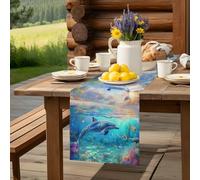 Ocean Dolphin Beach Coconut Tree Table Runner 36 Inches Long,Table Runners Kitchen Dining Tables Decoration for Home Party Decor, Coral Ocean World Tables Runner Wedding Dresser Scarf