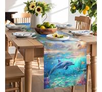 Ocean Dolphin Beach Coconut Tree Table Runner 90 Inches Long,Table Runners Kitchen Dining Tables Decoration for Home Party Decor, Coral Ocean World Tables Runner Wedding Dresser Scarf