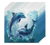 Ocean Dolphin Cloth Napkins Set of 6, Sea Animal Dolphin Washable Dinner Napkins Oversized Soft Reusable Satin Tables Napkins for Party Events Wedding, 50 x 50 CM, Hotel Quality