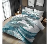 Ocean Dolphin Emperor Bedding Set 3 Piece, Bedroom Decor Duvet Cover and 2 Pillowcases, Nautical Coastal Quilt Cover with Zip, Ultra Soft Microfibre YH-F11
