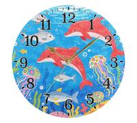 Ocean Dolphin Fun Round Wall Clock Modern Wall Clock Colorful Quartz Clocks For Home Kitchen School 25Cm