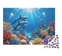 Ocean Dolphin Jigsaw Puzzles 1000 Pieces Recycled Coral Reef Senior Puzzles Party Game Props Great Gift Idea for Family And Friends Birthdays 38x26cm/1000pcs