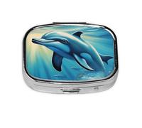 Ocean Dolphin Looking At You 1 Print Square Metal Pill Box Decorative Pill Case - Carry Your Meds in Style (Rectangular)
