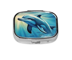 Ocean Dolphin Looking At You 1 Print Square Metal Pill Box Decorative Pill Case - Carry Your Meds in Style (Rectangular)