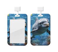 Ocean Dolphin Looking At You Id Badge Holder with Lanyard Waterproof Id Card Protector Vertical Card Name Tags Key Card Holder Case for Teacher Nurse Doctor Office Presents