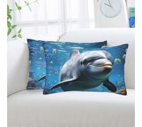 Ocean Dolphin Looking at You Microfiber Pillow Cases Set of 2,Comfort Ultra Soft Throw Pillow Cover Farmhouse Decorative Pillow Cases with Hidden Zipper for Sofa Couch Bed Standard Queen Size 14"X20"