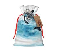 Ocean Dolphin Looking At You Print Christmas Burlap Gift Bag With Drawstring, Present Small Favor Pouch For Birthday Parties-S Size