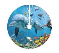Ocean Dolphin Looking At You Print Christmas Tree Skirt,New Year Winter Christmas Tree Decoration,Suitable For Family Parties