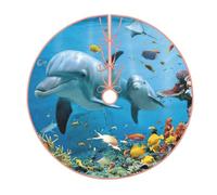 Ocean Dolphin Looking At You Print Christmas Tree Skirt,New Year Winter Christmas Tree Decoration,Suitable For Family Parties