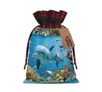 Ocean Dolphin Looking At You Print Personalized Christmas Drawstring Gift Bags,Packaging And Storage Bags,Snack Bags