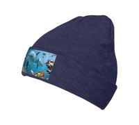 Ocean Dolphin Looking at You Printing Knitted Hat for Autumn Winter Trendy Knit Cap for Women Men for Travel Fishing Hat Gift Navy Blue