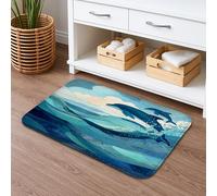Ocean Dolphins Bath Mat, Quick Drying Blue Sea Pattern Absorbent Non-Slip Coastal Flannel Washable Bathroom Decor 50x81cm