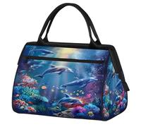 Ocean Dolphins Coral Travel Sports Bag for Women Men, Large Capacity Weekender Duffel Bag Waterproof Carry On Overnight Bag for Gym Travel Outdoor Activities