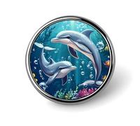 Ocean Dolphins Tropical Fish Coral Round Pin Brooch Enamel Lapel Badges Jewelry Decor for Backpack Hats