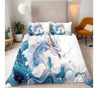 Ocean Double Duvet Cover Dragon Colorful Reversible Bedding Sets, Soft Microfiber Double Quilt Cover with Zipper Closure and 2 Pillowcase 50x75 cm for Kids Teens Adults 3YW