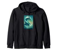 Ocean Dragon Wave Crest Dynamic Fantasy Artwork Piece Zip Hoodie