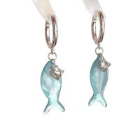 Ocean Dream Blue Fish Tail Earrings, Whimsical Ocean-Inspired Fish Tail Earrings, Creative Boho Ocean-Themed Beach Drop Earring Fashion Jewelry for Women