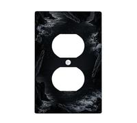 Ocean Duplex Outlet Covers Wall Plate, Modern Minimalistic Rocks Waves None Black Plastic Standard Size Double Power Outlet Cover Plate for New Apartment Home Bedroom Office Decor