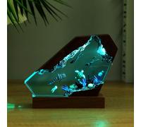 Ocean Epoxy Resin Lamp with LED, Handmade Shark Diver Night Light, Deep Sea Decor for Desk or Bedroom, Unique Birthday Gift for Men, Dads, and Diving Lovers