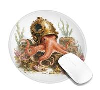 Ocean Explorer Octopus Mouse Pad, Colorful Ocean Creatures Design Stitched Edge Mousepad, Rubber Non-Slip Washable Gaming Mouse Pad for Home and Office Computer, Laptop Round 8x8 Inch