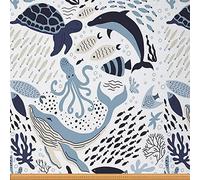 Ocean Fabric by The Yard, Sea Turtle Upholstery Fabric, Whale Shark Sea Animal Decorative Fabric, Underwater World Oasis Waterproof Fabric, DIY Craft Patchwork, Blue, 3 Yards