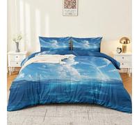 Ocean Fantasy Duvet Cover Set 120 x 150 cm Soft Microfibre Bedding Set Animals Dolphins Waves Breathable Quilt Cover with 1 Pillowcase Zipper Closure & Corner Ties for Bedroom