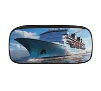 Ocean Ferry Boat Pencil Case Waterproof Leather Pencil Pouch Multi-purpose Aesthetic Makeup Bag Cute Pen Bag Large Cosmetic Bag for Office Stationery, Travel